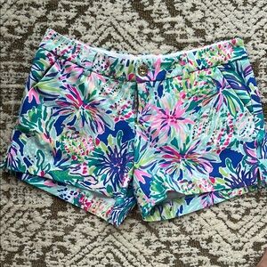 Lilly Pulitzer High Waist Blue and Pink Tropical Shorts